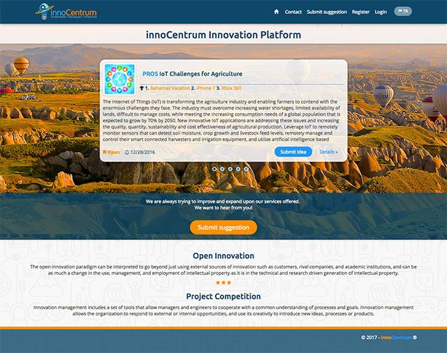 innoCentrum innovation management platform dashboard shown on a laptop